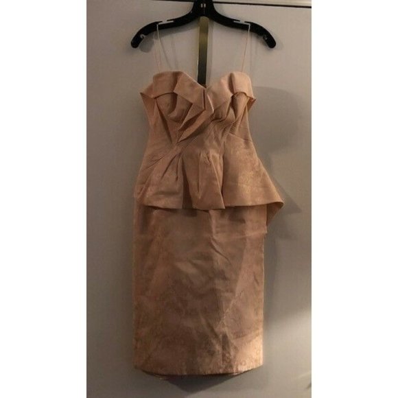 NWT $2800 ZAC POSEN FLORAL BROCADE PEPLUM STRAPLESS POWDER PINK DRESS SIZE 6 - Picture 3 of 5